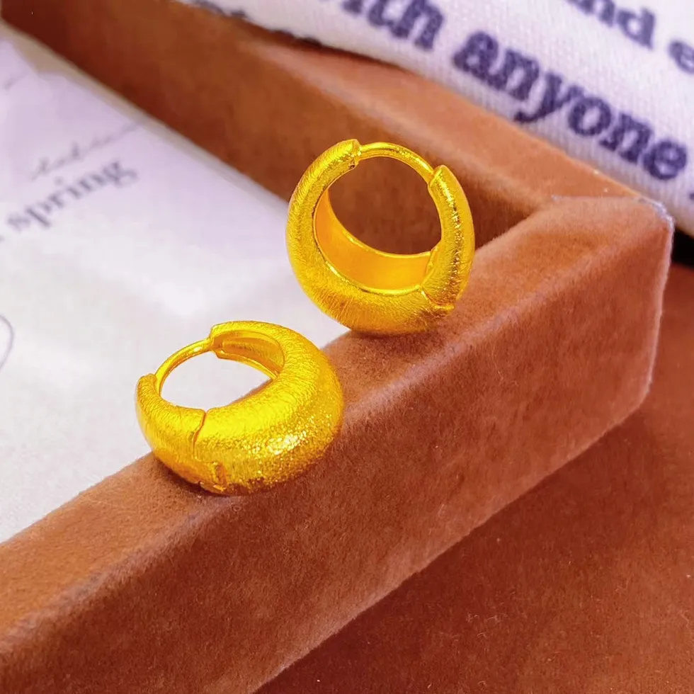 Authentic Minimalist Style Brushed Matte C- Shaped Hoop Versatile Earrings 24K Gold Au999, Neat And- Enhancing