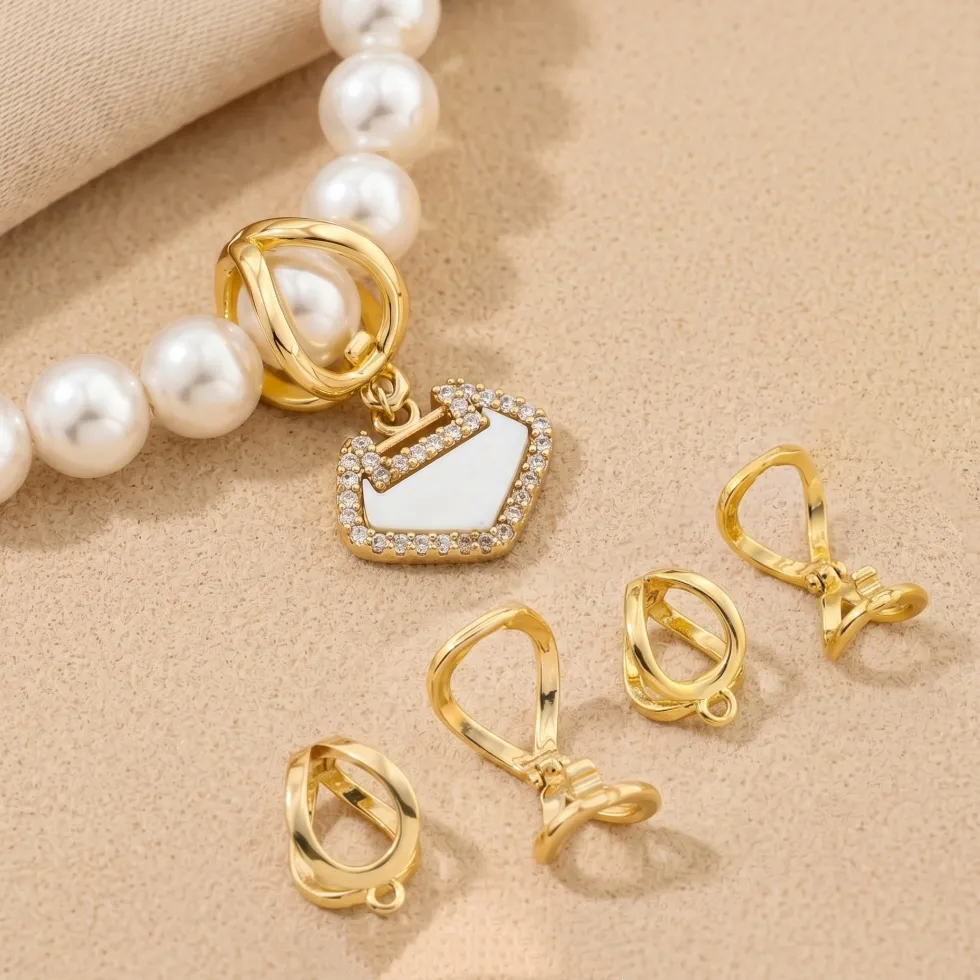 Authentic 2pcs 18K Real Gold Plated Brass Hinged Charms Enhancer Bail Clasps For DIY Bracelet Necklace Earrings Jewelry Making Accessories