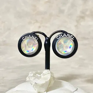 Authentic CHANEL Earrings Black Aurora Hologram Gold Plated Clip 00T Stamped Y2K Vintage