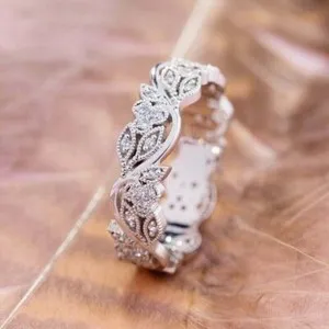 Authentic 2.00 Ct Round Cut Simulated Diamond Wedding Band Ring In 14k White Gold Plated