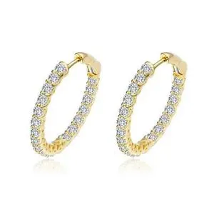 Authentic BRAND NEW Lafonn Yellow Gold Plated 2CW Diamond Elegant Hoop Earrings E3018CLG00