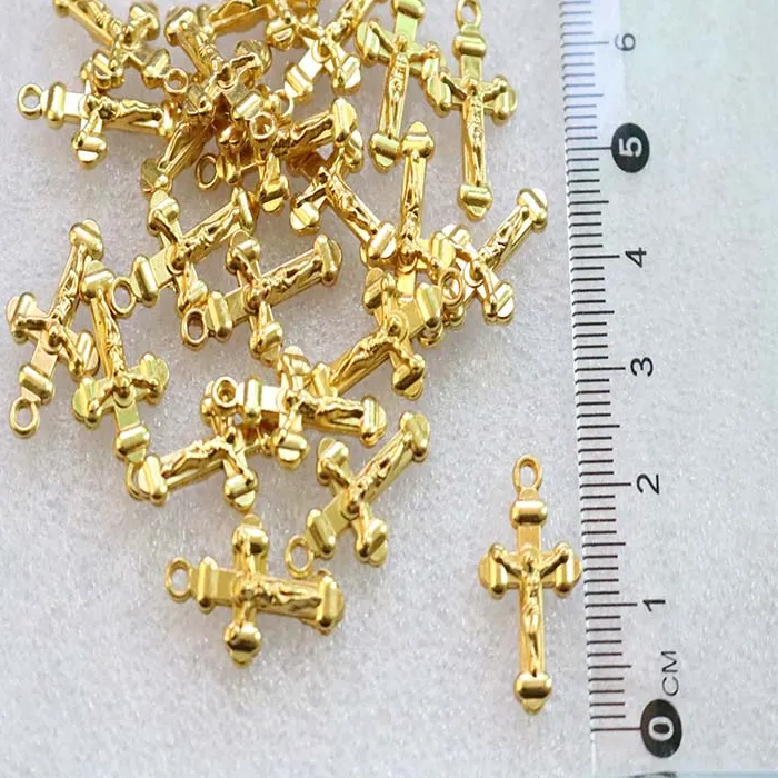 Authentic 200 pieces / gold religious cross pendant necklace with hole link pendant center jewelry DIY jewelry accessories