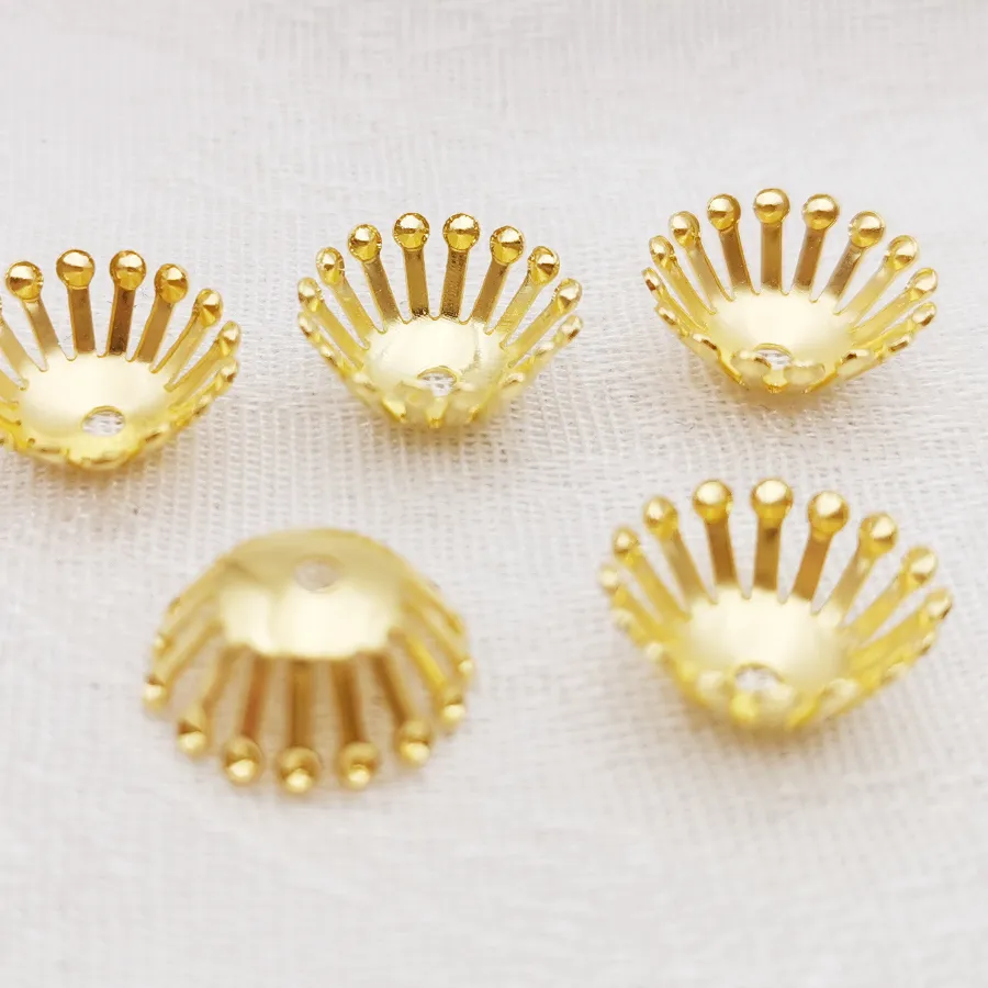 Authentic 50/200 PCS 12mm Gold color Metal Filigree Flowers Slice Charms Base Components for jewelry Accessories making