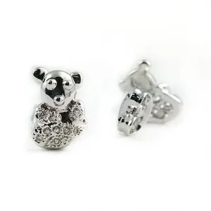 Authentic Jewelry - 18k White Gold Plated Bear Stud Earrings (FE381)