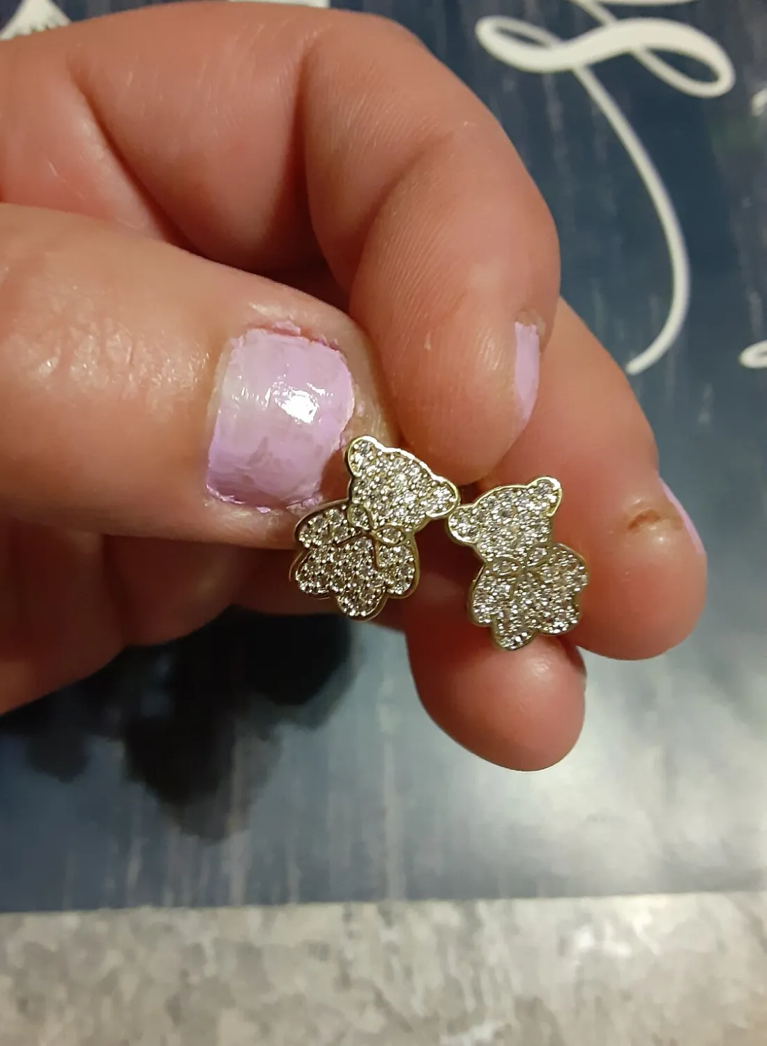Authentic 14k Gold Plated CZ Teddy Bear Hoop Earrings
