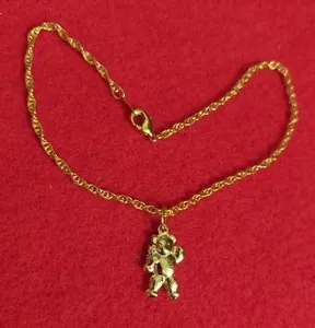 Authentic MENS 9 1/2 INCH 14KT GOLD PLATED TEDDY BEAR CHARM WITH OPEN ROPE ANKLET - A4