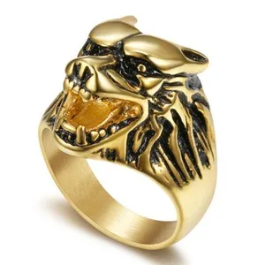Authentic Gold Plated Wolf Dog Head Men's Craft Ring M49