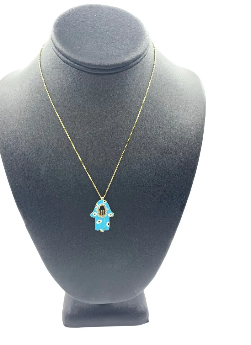 Authentic Radiant Hand of Protection Turquoise and Gold-Plated Silver Talisman