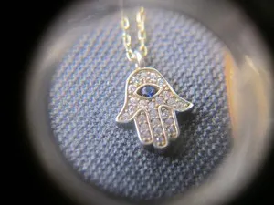 Authentic Beautiful 15-17" gold plated sterling silver chain pendant necklace Hamsa hand