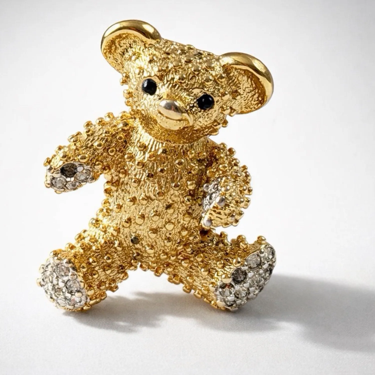 Authentic Vintage D'Orlan Gold -Plated With Crystal Teddy Bear Brooch Metal Pin Brooch