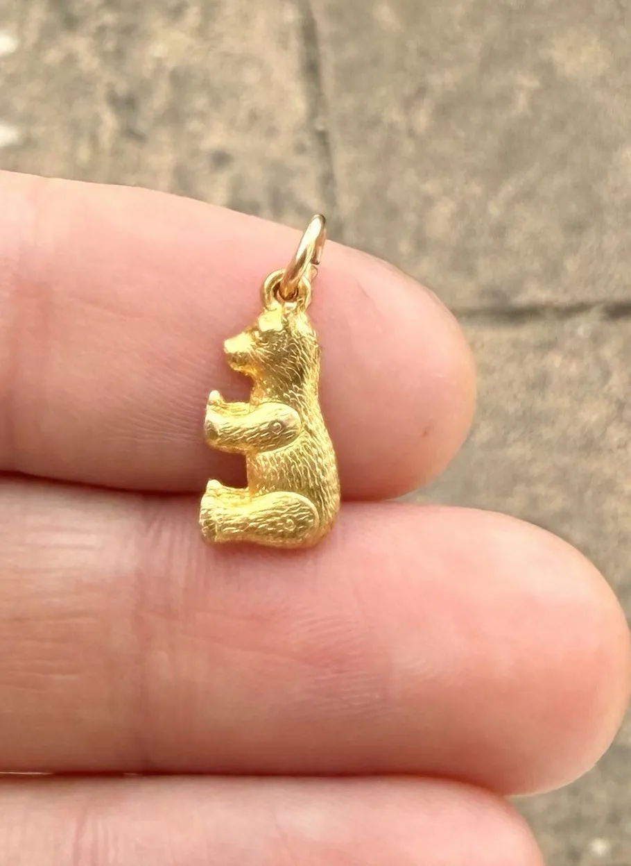 Authentic Vintage Tiny Gold Plated Bear Sitting Teddy Charm Or Childs Pendant