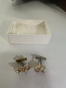Authentic NYSE Bull & Bear Gold-Plated Cufflinks Wall Street Finance Theme w/ Box