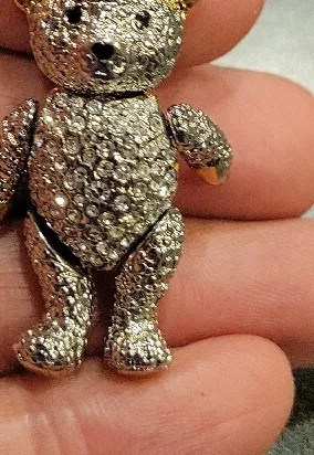 Authentic Darling Articulated Gold Plated And Crystal Pavé Bear Brooch/Pin