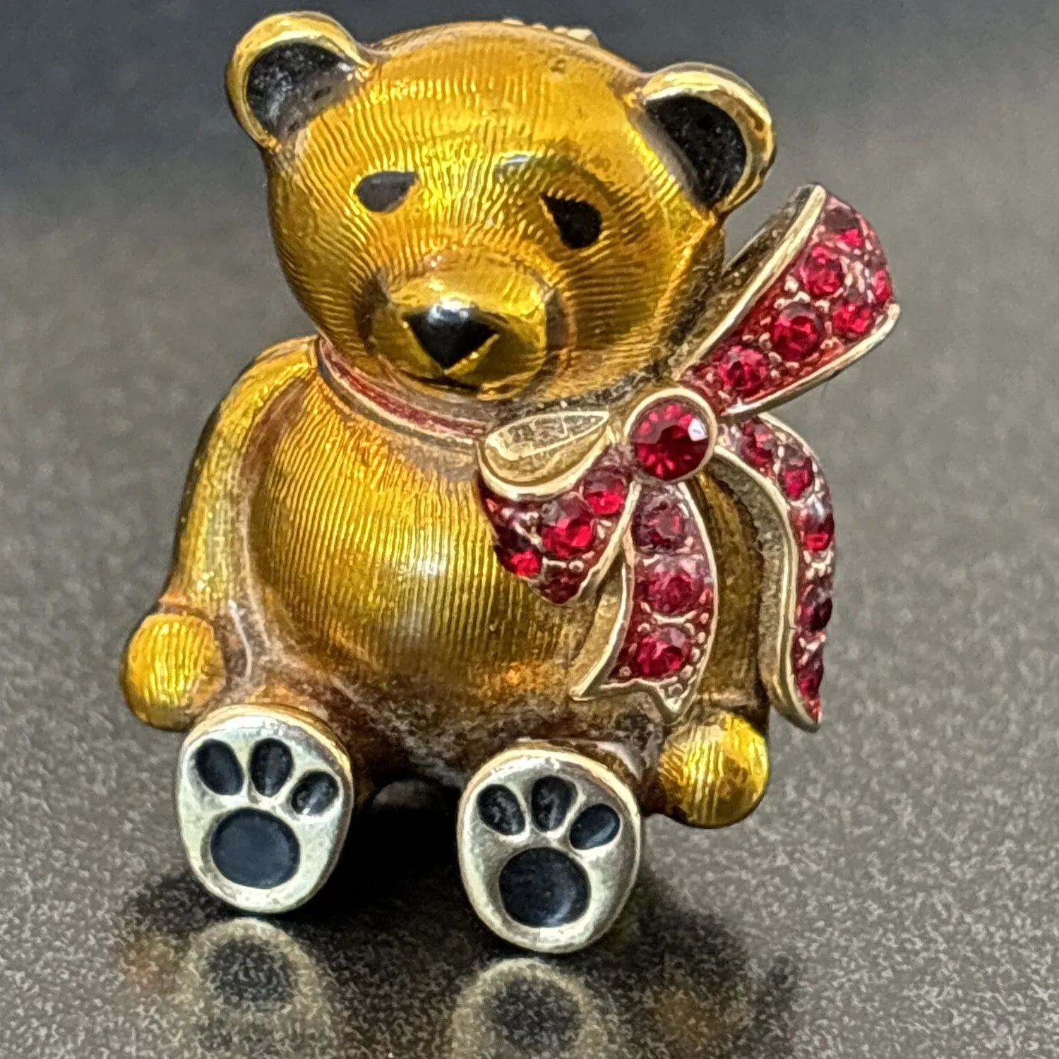Authentic Monet Spectacular Bear Vintage Red Crystal Enamel Gold Plated Brooch Dv