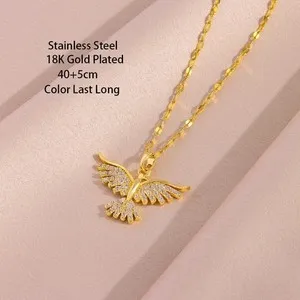 Authentic Sparkly 18K Gold Plated Vintage Phoenix Pendant Necklaces For Women Retro Style
