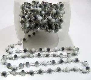 Authentic 3 Feet- AAA Quality Mystic Coated Grey Moonstone Hydro Quartz Beaded Chain 6mm.