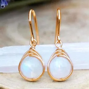 Authentic Celestial Luminescence Moonstone Drop Earrings in Radiant 18k Yellow Gold