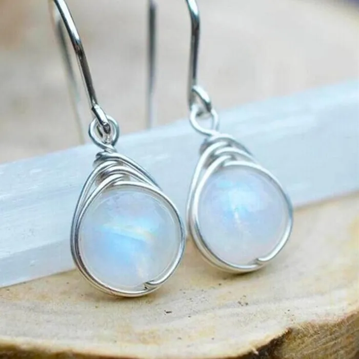 Authentic 18k Yellow Gold Plated Drop Earrings for Women Romantic Moonstone Jewelry A Pair