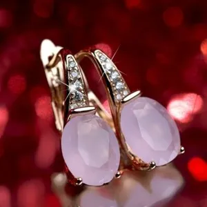 Authentic Romantic Women 18k Yellow Gold Plated Jewelry Moonstone Engagement Drop Earring