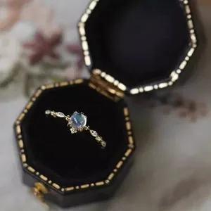 Authentic Vintage Blue Moonstone 925 Gold Plated Sterling Silver Retro Dainty Women Ring