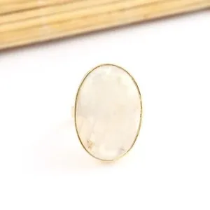 Authentic Rainbow Moonstone Amazing Blue Fire Ring Gold Plated Collet Adjustable Ring