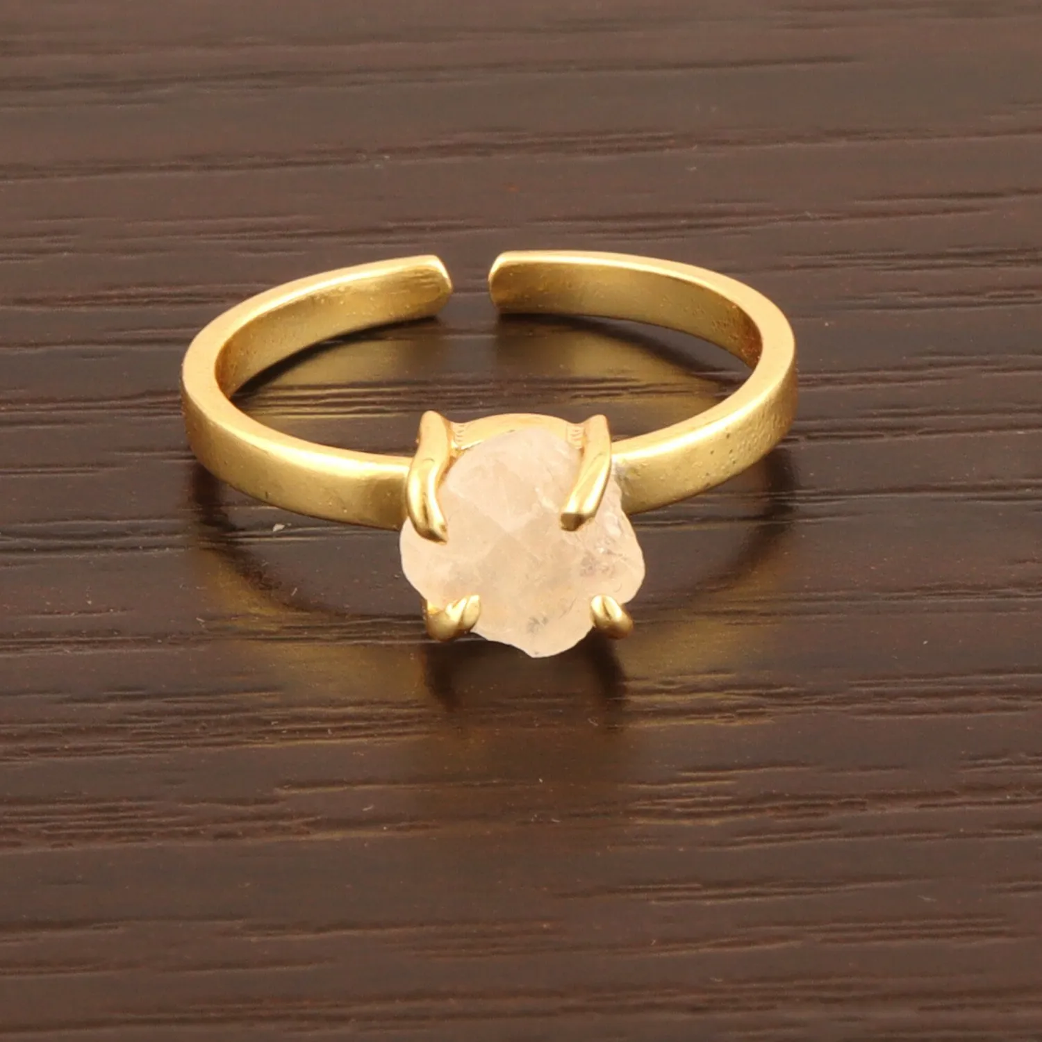 Authentic Real Rough Moonstone Yellow Gold Plated Adjustable Minimalist Ring For Women