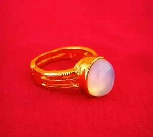Authentic Gold Plated Round Moonstone Style Ring | Adjustable Artificial Gemstone Ring