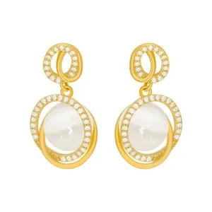 Authentic Women Elegant Moonstone Drop Earrings 18k Yellow Gold Plated Jewelry Gifts