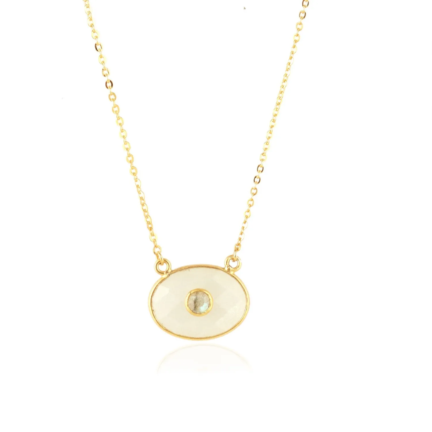 Authentic Luminous Lunar Veil: Gold-Plated White Moonstone Pendant