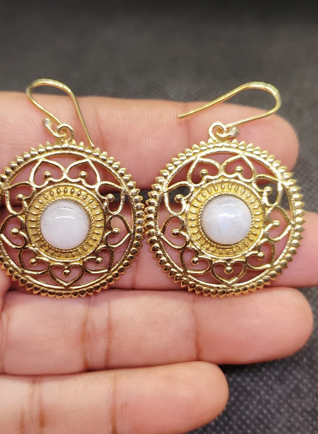 Authentic Lunar Light Earrings Gold Plated Moonstone Talismans Of Bohemian Grace