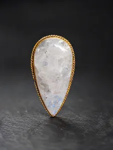Authentic Natural Moonstone  Groove Brass Pendant Gold Plated Handmade Gemstone Jewelry