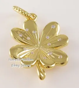 Authentic LUCKY FOUR LEAF CLOVER Genuine PANDORA SHINE Yellow GOLD Plated Pendant 367935CZ