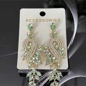 Authentic Mystic's Embrace: Green Crystal Leaf Earrings - Nature's Enchanted Embrace