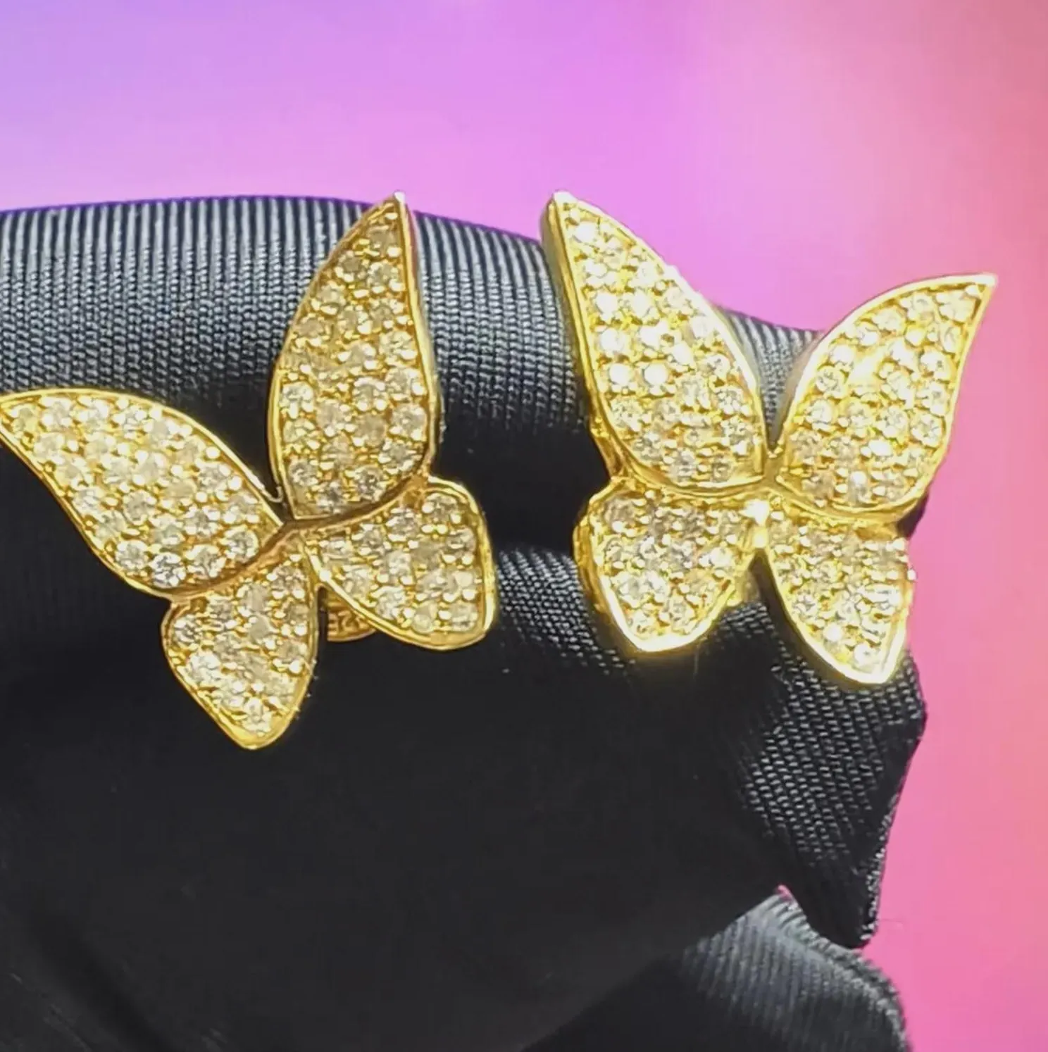 Authentic Ethereal Flutter Moissanite Butterfly Stud Earrings in Radiant 14K Yellow Gold