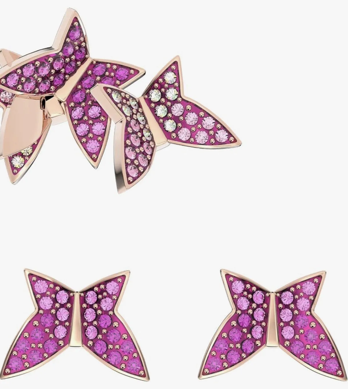 Authentic Swarovski Pink Crystal Butterfly Stud Earrings Rose Gold Plated Pavé, Signed