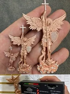 Authentic Real MOISSANITE Saint Michael & Dragon Pendant 14k Rose Gold Plated 925 Silver