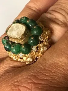 Authentic Silver Memento Mori Men's Poison Ring With Jade And Enamel Gold Plated