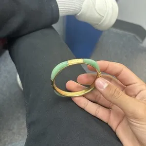Authentic Sacred Jade Bangle of Serenity: Gold Plated Protection for the Wrist