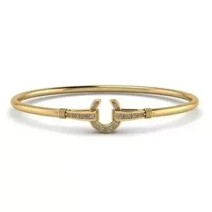 Authentic 2 Ct Round Cut Moissanite Horseshoe Bangle Bracelet 14K Yellow Gold Plated