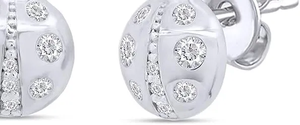 Authentic 1/7ct Natural Diamond Ladybug Stud Earrings for Women 925 Sterling Silver