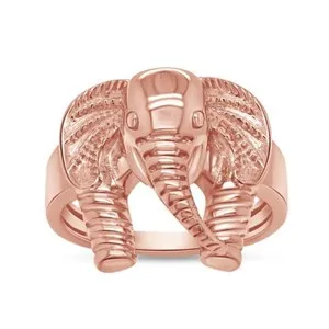 Authentic Majestic Elephant Head 14K Rose Gold Plated Sterling Silver Animal Ring