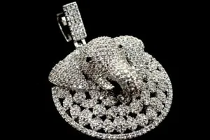 Authentic 3.50Ct Round Cut Real Moissanite Men Elephant Coin Pendant 14K White Gold Plated