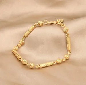 Authentic Simple Mixed Bamboo and Ball Chain Bracelet 24K Gold Plated