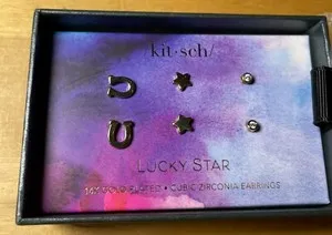 Authentic Kitsch Brand Lucky Star gold plated Cubic Zirconia Earring Set Horseshoe, Star