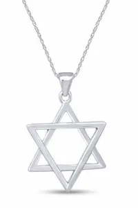 Authentic Star of David Pendant Necklace 14K White Gold Plated Sterling Silver