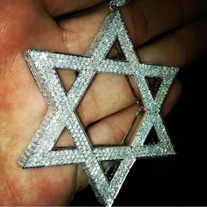 Authentic Men's 3ct Pass Tester Moissanite Star of David Pendant White Gold Plated Silver