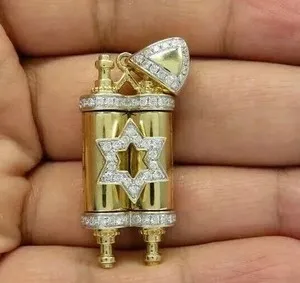 Authentic 2.00Ct Round Real Moissanite Star Of David Pendant 14K Yellow Gold Plated Silver