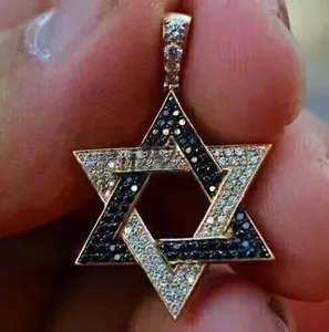 Authentic 2Ct Round Lab-Created Black Spinal Star of David Pendant 14K Yellow Gold Plated