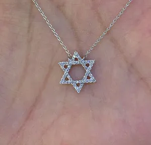 Authentic 3Ct Round Natural Moissanite Star of David Necklace Pendant 14KWhite Gold Plated