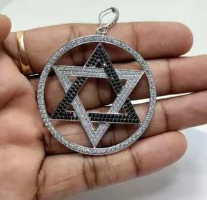 Authentic Radiant Shield Star of David Moissanite Amulet in 14K White Gold Finish